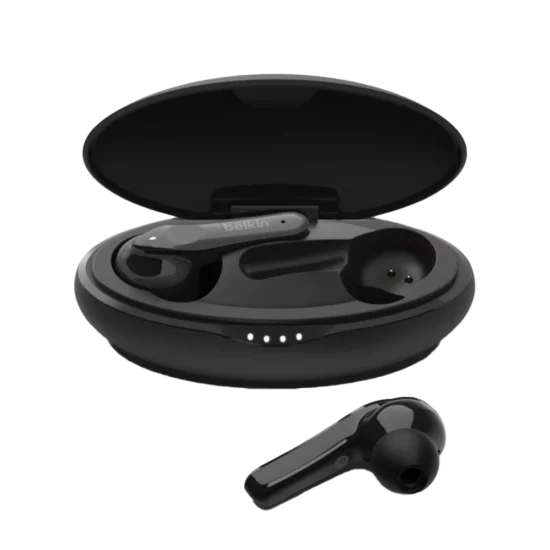 Belkin SoundForm Move Plus True Wireless Classic Stem Earbuds with Wireless Charging Case - Black - Premium Brand